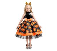 Générique Robe de Sorcière Fille Deguisement Halloween Enfant, Halloweens Princesse Robe de Sorcière en Tulle Imprimé de Citrouille Halloween Deguisement pour la Halloweens, Fête Cosplay Carnaval