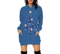 Générique Robe de Tous Les Jours Robe à Capuche à imprimé enfance de Noël Violette pour Femme(Blue,M)