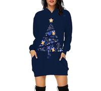 Générique Robe de Tous Les Jours Robe à Capuche à imprimé enfance de Noël Violette pour Femme(Dark Blue,XL)
