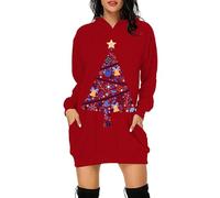 Générique Robe de Tous Les Jours Robe à Capuche à imprimé enfance de Noël Violette pour Femme(Red,L)
