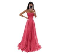 Générique Robe de Tulle à Paillettes étincelantes de Soirée Formelle - Bretelles Spaghetti, Longue, Ligne A pour Femmes - Coral XS