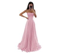 Générique Robe de Tulle à Paillettes étincelantes de Soirée Formelle - Bretelles Spaghetti, Longue, Ligne A pour Femmes - Blush Pink XXS