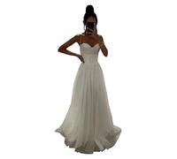 Générique Robe de Tulle à Paillettes étincelantes de Soirée Formelle - Bretelles Spaghetti, Longue, Ligne A pour Femmes - White XS