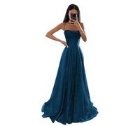 Générique Robe de Tulle à Paillettes étincelantes - Soirée Formelle à Bretelles Spaghetti Longue en Ligne A pour Femmes - Peacock M