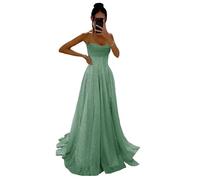 Générique Robe de Tulle à Paillettes étincelantes - Soirée Formelle à Bretelles Spaghetti Longue en Ligne A pour Femmes - Sage Green XXS