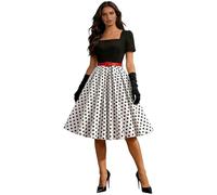 Générique Robe décontractée à imprimé Floral avec nœud Papillon, Style rétro élégant, Tissu Doux et Confortable (White, XL)
