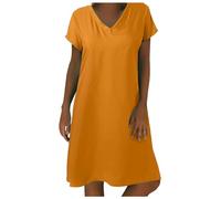 Générique Robe décontractée en Lin pour Femmes Coupe mi-Longue col V Manches Courtes Style Plage Tenue Estivale légère sans Accessoires (A, S)