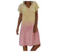 Générique Robe décontractée Femme à Effet tie-Dye pour Plage avec en V et Coupe (Yellow, S)