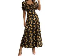 Générique Robe décontractée Femme élégante avec Manches Courtes et Volants pour Tenue Quotidienne ou Sortie Occasionnelle (Gold, XL)