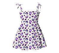 Générique Robe Décontractée Fille sans Manches Bretelles Imprimé Été pour 12 Mois à 6 Ans Style Coréen Nœud Papillon Robe pour Enfant(Purple, 4-5 Years)
