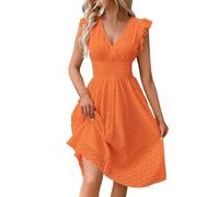 Générique Robe Decontractee Mi Longue À Dentelle Et Col en V Manches À Volants Robe Femme Chic Et Elegant