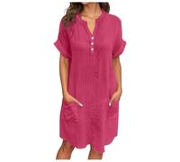 Générique Robe Décontractée Poches Femme, Robe Col V, Boutons, Fluide, Unie, Idéale pour Le Quotidien, Vêtement Polyvalent