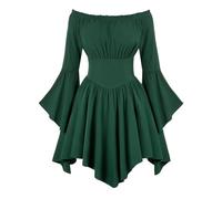Générique Robe décontractée pour Femme épaules dénudées Ourlet à Volants Robe mi Longue Style bohème à imprimé Floral pour Halloween été 2 Green S