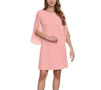 Générique Robe Décontractée pour Femmes Élégante Col Rond à Manches Cape Fluide pour Fête Quotidien et Événements Cocktail Confortable Polyvalente Robe de Soirée(Red, XXL)