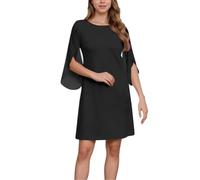 Générique Robe Décontractée pour Femmes Élégante Col Rond à Manches Cape Fluide pour Fête Quotidien et Événements Cocktail Confortable Polyvalente Robe de Soirée(Black, S)