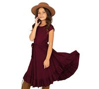 Générique Robe Demoiselle Dhonneur Fille 7-12Y rétro vêtements Courts Petits Volants Solides balançoire Rockabilly Manches fête Vintage Robe De Soirée Chic Et Glamour Genou (Vin, 11-12 Ans)
