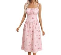 Générique Robe d'été bohème décontractée à imprimé Floral sans Manches avec Ceinture intégrée Longueur midi Parfaite pour Sorties Estivales (M)