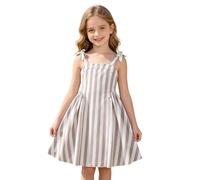 Générique Robe d'été décontractée à Rayures avec nœud Papillon et Bretelles pour Filles - Tenue légère et imprimée pour la journée (Brown, 9-10 Years)