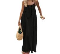 Générique Robe d'été décontractée pour Femme - Modèle Caraco sans Manches et Dos Nu, Maxi-Robe de Plage Ample et Fluide à Fines Bretelles, Robe de Vacances ou d'intérieur. (Black,Grand)