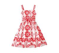 Générique Robe d'été décontractée pour Fille avec imprimé Floral sans Manches et Boutonnage Devant à Ceinture Ajustable (Red, 7-8 Years)