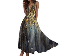 Générique Robe d'été féminine élégante sans Manches avec col en V et Volants pour Une balancée (Grey, XL)