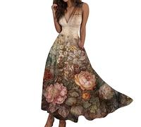 Générique Robe d'été féminine élégante sans Manches avec col en V et Volants pour Une balancée (Khaki, M)