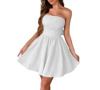 Générique Robe d'été féminine sans Bretelles à Taille Portefeuille avec écharpe pour Tenue Quotidienne élégante et Confortable en Couleur Unie (White, XL)