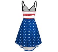 Générique Robe d'été Femme Décontractée à Imprimé Rayures et Motifs Étoilés pour Tenue de Vacances Confortable (Blue, XXL)