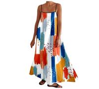 Générique Robe d'Été Femme Élégante à Bretelles Spaghetti avec Garniture Contrastée pour Tenue Décontractée et Vacances (Orange, L)