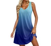 Générique Robe d'été midi Fluide et décontractée sans Manches avec col et Poches latérales en dégradé pour Un Usage Quotidien (Blue, XXXL)