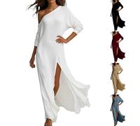 Générique Robe d'été pour Femme sans Manches Robe à Une épaule Robe midi Robe de Cocktail Longue Robe de soirée Fendue Élégante pour Mariage, Remise de diplôme