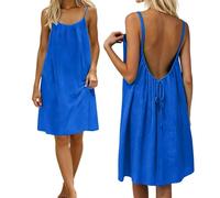 Générique Robe d'été Robe Nuisette Courte décontractée sans Manches et Dos Nu, Style Maison Ample (Blue, XL)