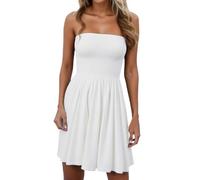 Générique Robe d'été sans Bretelles à Buste plissé - Tenue décontractée Polyvalente pour Toutes Les Occasions et Saisons - Garde-Robe Essentielle féminine (White, XL)