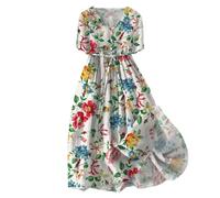 Générique Robe d'été Tendance pour Femme Style coréen avec Lacets et Coupe ajustée Manches Courtes mi-Longueur élégante (Beige, XXL)