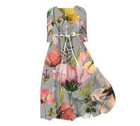 Générique Robe d'été Tendance pour Femme Style coréen avec Lacets et Coupe ajustée mi-Longue à Manches Courtes (Grey, XXXL)