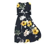 Générique Robe d'été Tendance pour Femme Style coréen avec Lacets et Coupe ajustée mi-Longue à Manches Courtes (Black, XL)