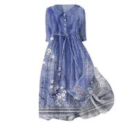 Générique Robe d'été Tendance pour Femmes Style coréen avec Lacets et Coupe ajustée mi-Longue à Manches Courtes (Blue, XXL)