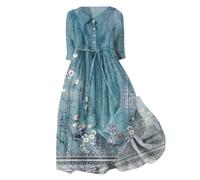 Générique Robe d'été Tendance pour Femmes Style coréen avec Lacets et Coupe ajustée mi-Longue à Manches Courtes (Light Blue, S)