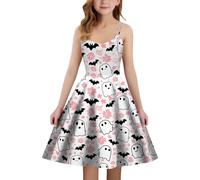 Générique Robe d'Halloween 2025 pour fille,Costume d'habillage DéContracté Midi Robes de FêTe Costume Halloween Ensemble avec sanglante carnaval, cosplay