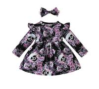 Générique Robe d'halloween 2025 pour Fille,Déguisement Halloween Cosplay Fête Fille Victorien Costume Sorcière Enfant de Vampire Deguisement Squelette Soirée