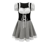 Générique Robe Dirndl Allemande pour Femme, Tenue À Carreaux pour Oktoberfest, Carnaval, Costumes Bavarois, Uniforme De Barmaid De Pub, Costume De Cosplay De Serveuse De Bière, Noir, XL
