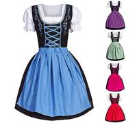 Générique Robe Dirndl Femme de Allemande Bavière Oktoberfest avec Tablier | Ensemble Oktoberfest Complet 2PCS Traditionelle Allemand Festival Costume pour Fête de la Bière Halloween Carnaval Party
