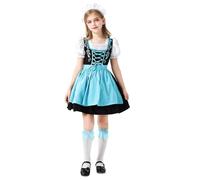 Générique Robe Dirndl Fille Ensemble 3Pcs Traditionnelle Dirndl Robe Midi à lacets sur le Devant et Manches Bouffantes Bavarois Tablier Dirndl Coiffe Robe Traditionnelle Oktoberfest Fête de la Bière