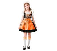 Générique Robe Dirndl Fille Ensemble 3Pcs Traditionnelle Dirndl Robe Midi à lacets sur le Devant et Manches Bouffantes Bavarois Tablier Dirndl Coiffe Robe Traditionnelle Oktoberfest Fête de la Bière