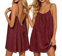 Générique Robe Dos Nu Femme - Caraco sans Manches, Bretelles Spaghetti, Robe d'été Courte, légère & Fluide, pour Les Vacances à la Plage, Couleur Unie
