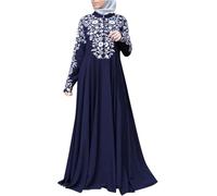 Générique Robe Élégante À Col Montant À Imprimé Floral Musulman pour Femmes Mode Féminine Ample Et Décontractée Abaya Islamique Dubaï Prière Arabe Robes du Ramadan (Bleu,S)