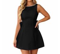 Générique Robe élégante Dos à nœud en Perles Coupe ajustée Tendance pour Cocktail ou soirée Parfaite pour Un Usage Quotidien ou Professionnel (Black, XL)