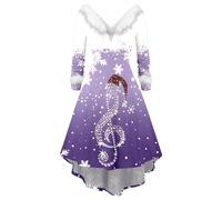 Générique Robe élégante et tendance pour femme robe d'hiver grande taille imprimé clochettes de Noël et fleurs col V manches longues sexy chic élégante coupe ajustée robe de soirée au charme rétro