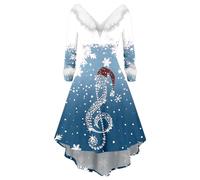 Générique Robe élégante et tendance pour femme robe d'hiver grande taille imprimé clochettes de Noël et fleurs col V manches longues sexy chic élégante coupe ajustée robe de soirée au charme rétro