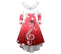 Générique Robe élégante et tendance pour femme robe d'hiver grande taille imprimé clochettes de Noël et fleurs col V manches longues sexy chic élégante coupe ajustée robe de soirée au charme rétro